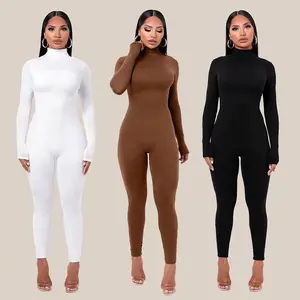 Women's 2023 Minimalist High Neck Body Jumpsuit,Trendy Stretchy Long Sleeve Jumpsuit for Women, One Piece Bodycon Bodysuit Jumpsuit Clothes Fit Womenswear Underwear