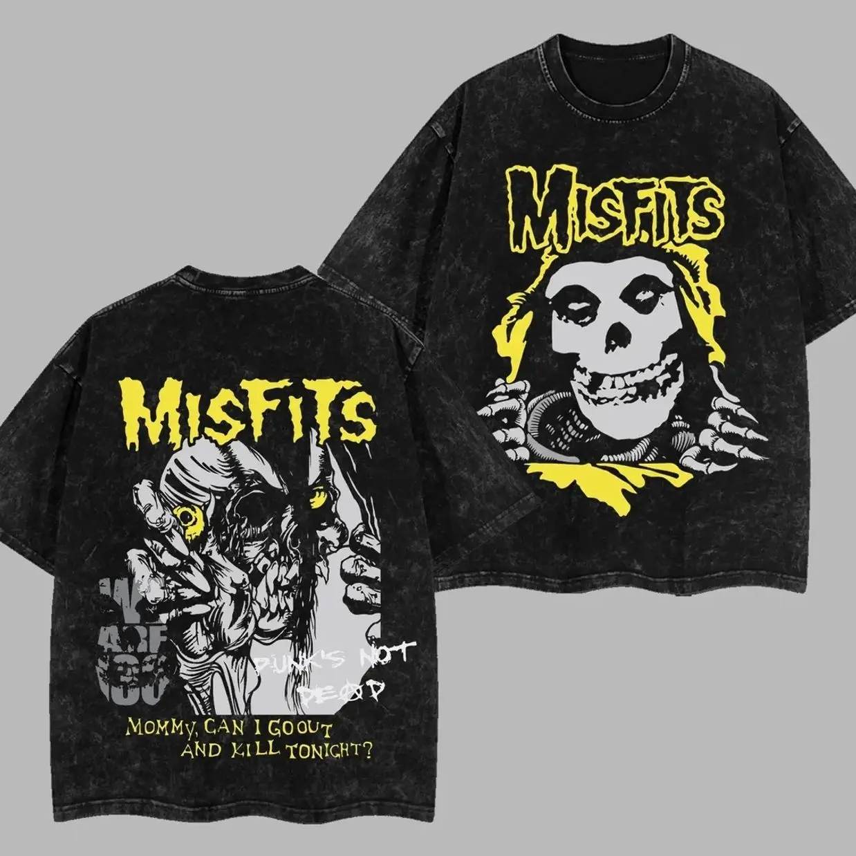 Misfits Band - Mommy, Can I Go Out And Kill Tonight Retro Unisex Acid Washed T-Shirt, Retro Y2K punk rock Streetwear Top Classic Hoodie Tshirt, Alternative Streetwear Essential for Rock Lovers 3LL