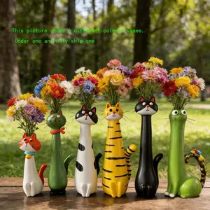 Home Fun Cat Vase Ornament, Black Cat Sculpture, Mini Cat Desktop Resin Decoration