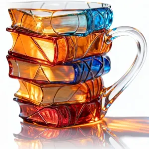 Chapter Book Mug Novelty Coffee Mugs, 3D Painted Vibrant Artwork Book Mugs for Books Lovers, Novelty Books Coffee Cup, Unique Glass Coffee Cup Gift for Readers, Drinkware