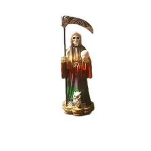 Santa Muerte 3.5 Inch Mini Statue Decor Religious Ornament with Red Color Compact Size for Car Office or Home Festive Design