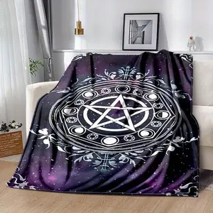 Pagan Occult Mandala Blanket - Polyester Flannel, Pentagram Design for Bed Sofa Living Room, Dark Magic Blackcraft Theme, Large Size