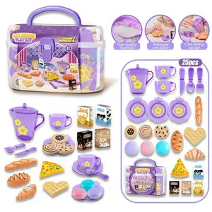 Tea Party Set for Little Girls, 25PCS Princess Tea Time Toys Including Tea Set Dessert Carrying Case, Kids Kitchen Pretend Playset, Tea Set for Girls Birthday Toddler Age 3+ busy outdoorfun