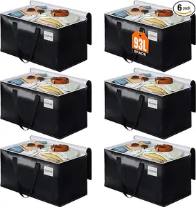 Moving Bags 93L Collapsible 6 Pack, Heavy Duty Storage Bags with Zipper and Handles, Space Saving Packing Bags for Moving Clothes Storage, Moving Supplies Organizer Totes