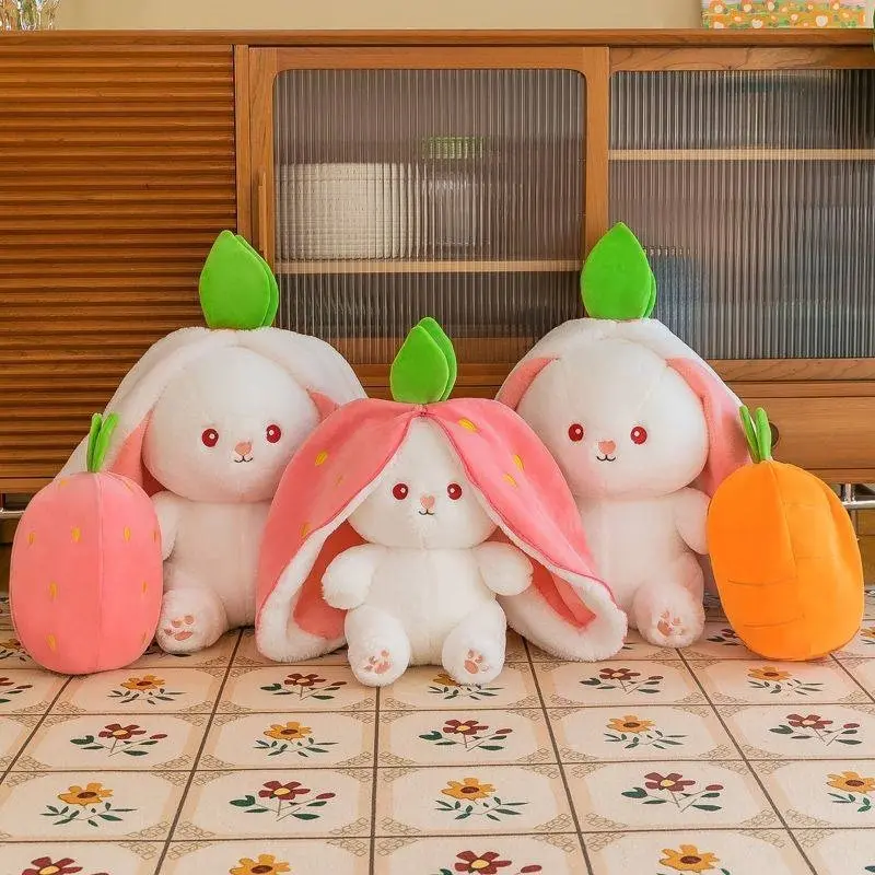 Cute plush pillow transformed into strawberry radish rabbit soothing doll