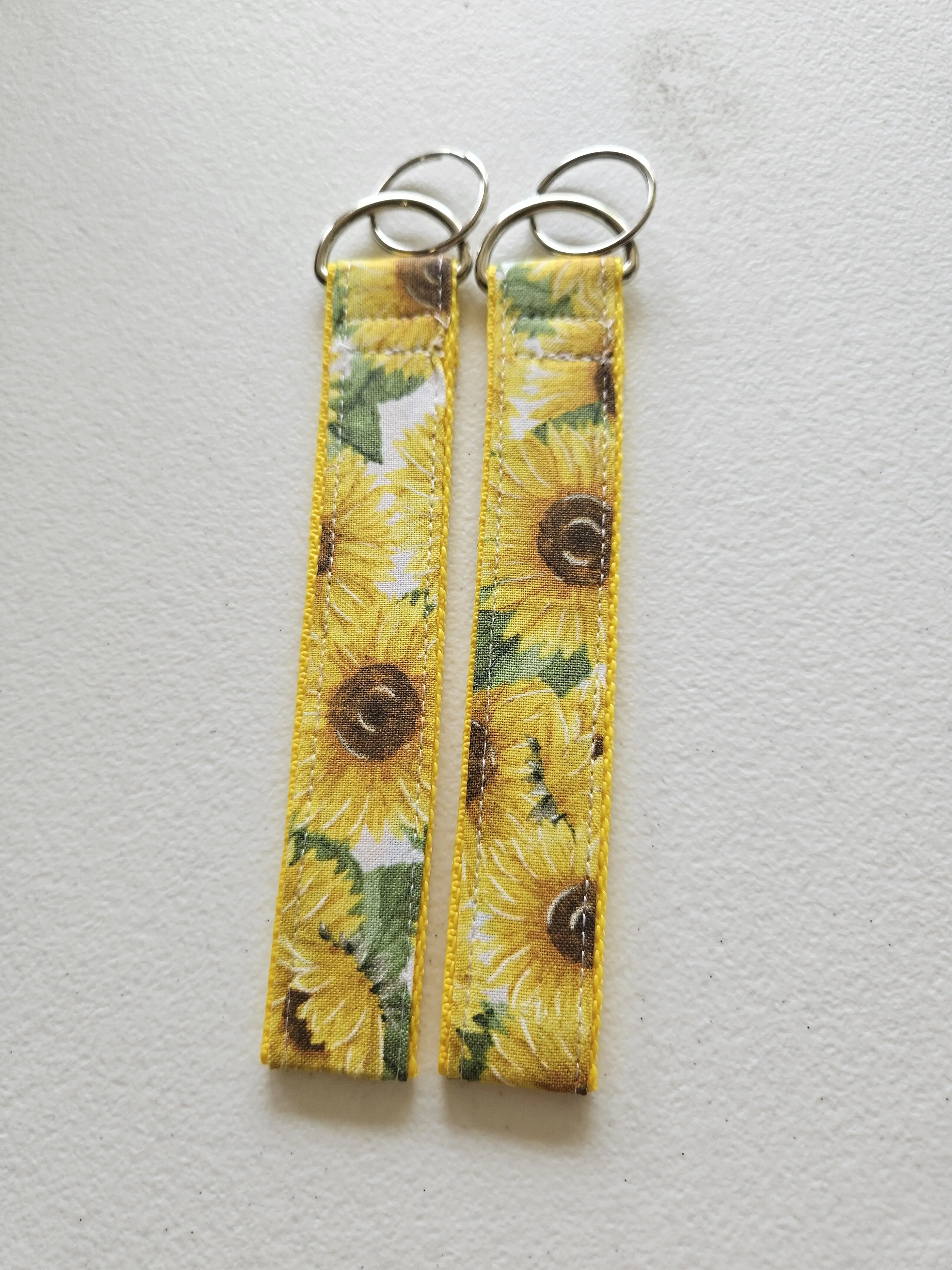 Handmade Sunflower Fabric Key Fob Wristlet | Wrist Keychain | Key Ring Holder | Cotton Wrist Strap | Cute Keychain | Gift for Her