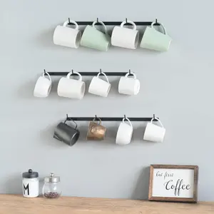 Mug Holder Metal Coffee Mug Rack Wall Mounted with 12 Mug Hooks, Mug Display Rack Cup Holder Storage for Kitchen Dining Room Coffee Bar, Black
