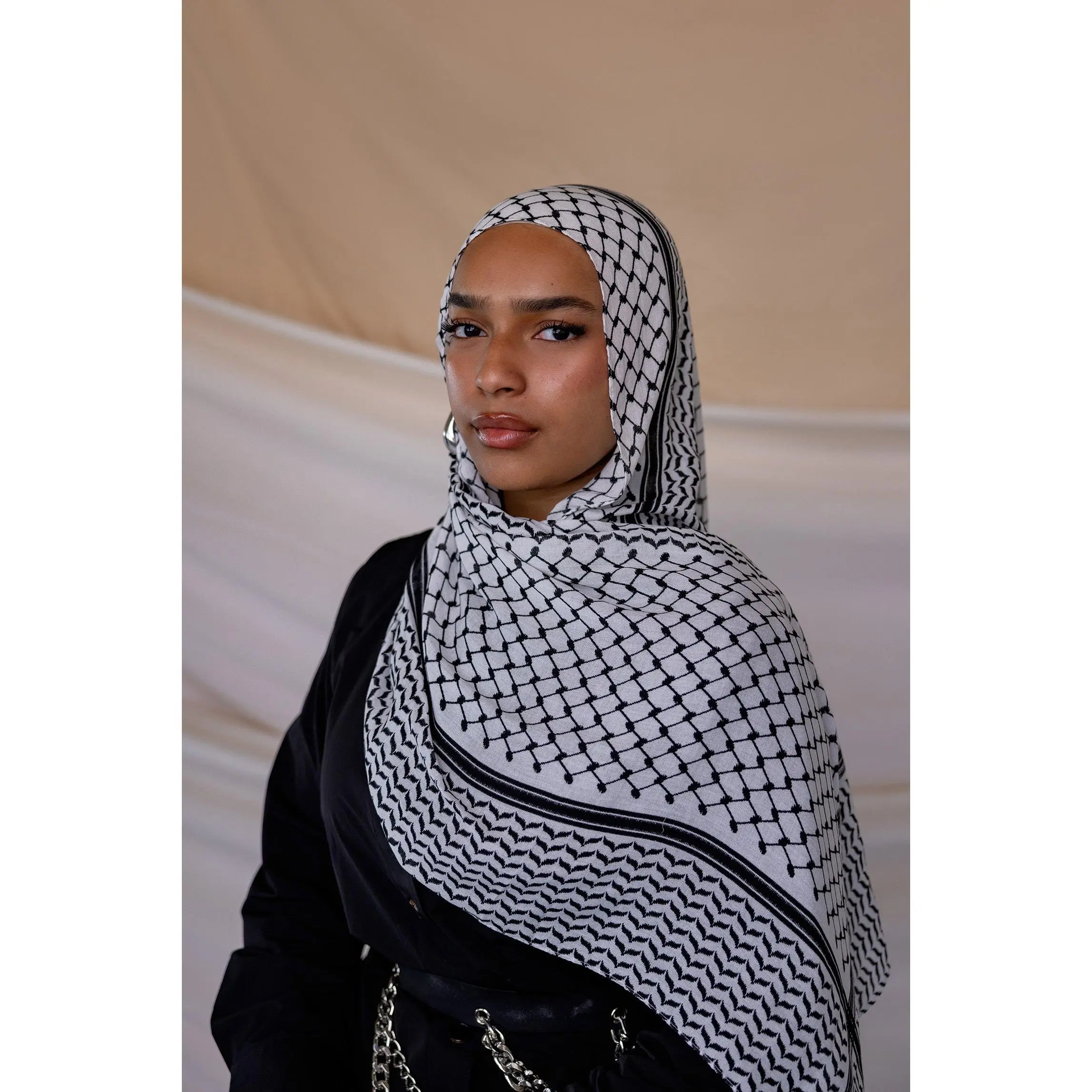 VELA Soft Modal Arabic Style Square Hijab - Black and White Solidarity Print, Lightweight, Smooth Drapey Feel, Hand Wash Only, for Casual Everyday Modesty Wrap