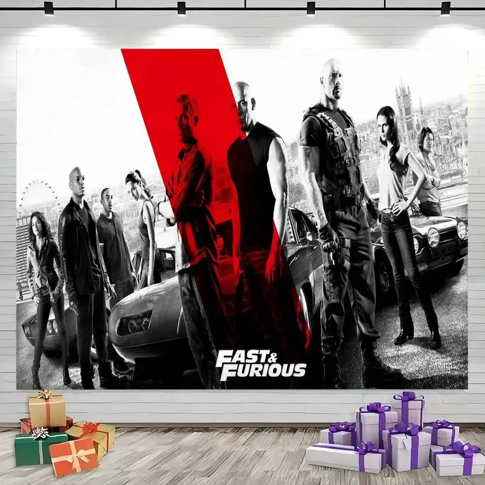Fast & Furious Synthetic Lightweight Print Tapestry Wall Mural - Photo Backdrop, Hangable, Durable, Foldable, Wrinkle Resistant, Machine Washable, Bohemian Room Decor, Racing Car Action Backdrop, Great Gift for Bedroom, Home & Party Supplies Table Accent,