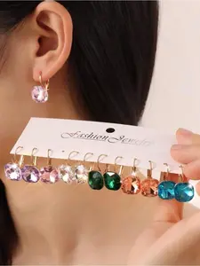 6 Pairs Colorful Glass Crystal Drop, Teardrop Earrings, Shiny Faceted Gemstone Dangle Earrings Set for Women, Gold Tone Hook Design, Fashion Jewelry for Daily Wear, Parties & Events, Lightweight & Comfortable, Gift for Friends, Sisters & Besties