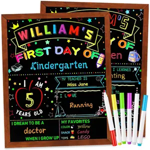 First and Last Day of School Double Sided Sign with Frame - 14”x11” Reusable Dry Erase Board with 6 Colorful Liquid Chalk Markers - Back to School Supplies for Kindergarten Preschool