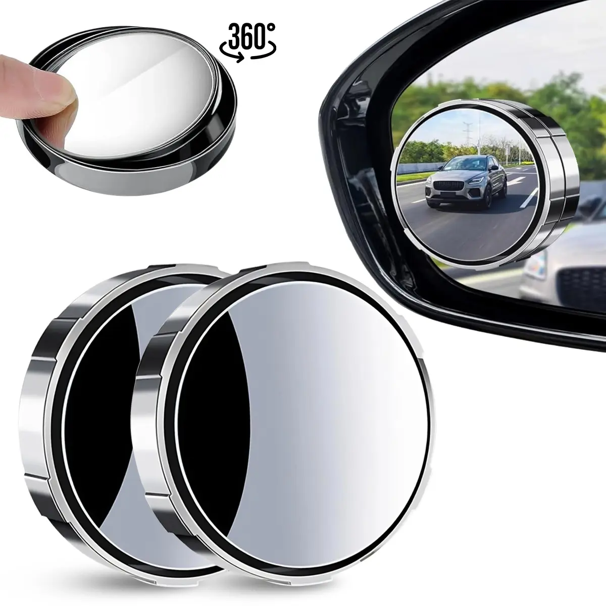 Caurfa 2pcs Automotive Blindspot Mirrors - Round HD Glass Frameless Vehicle Convex Car Rearview Mirror Exterior Accessories, Wide Angle Adjustable Stick for Car SUV Trucks, Blindspotmirrors