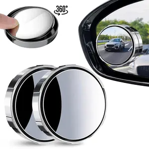 Caurfa 2pcs Blind Spot Convex Car Mirror, Round HD Glass Frameless Convex Rear View Mirrors Exterior Accessories with Wide Angle Adjustable Stick for Car SUV and Trucks