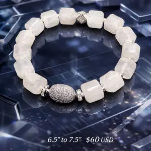 Celestone White Quartz Pave Zirconia Bracelet 6.5" to 7.5" Elegant Jewelry for Women