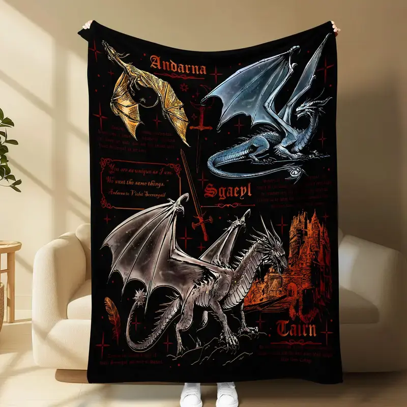 Fourth Wing Fans Dragon Blanket, Andarna & Sgaeyl & Tairn Cozy Throw, throw blankets, Booktok Must-Have, Perfect for Comfort and Style