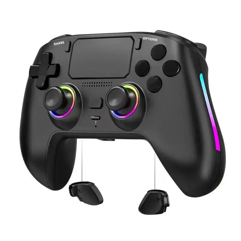 Wireless Gamepad Remote Controller for PS4, Battery-Powered Video Game Accessory with Hall Effect Joysticks, Color Changing RGB Lighting, Turbo Fire, Macro Programming, Dual Vibration, 1000mAh Battery