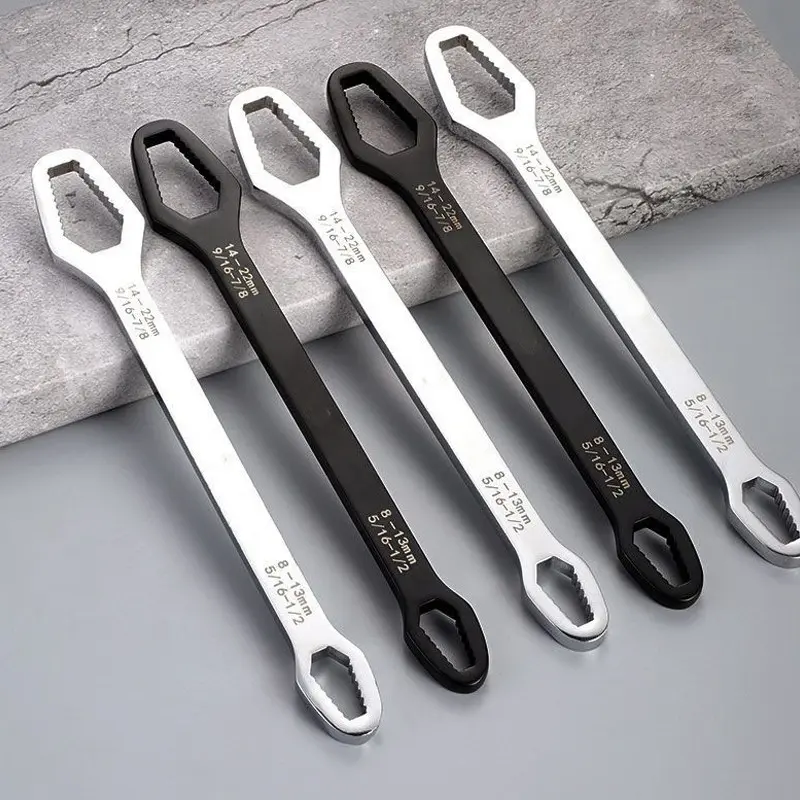 1/2pcs Double Ended Design Multifunctional Universal Fit Wrench, Universal Wrench, Self Locking Wrench, 3-17mm Self-Tightening Lazy Wrench Repair Tools