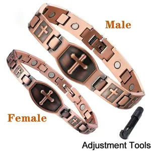 Nandudu Copper Magnetic Cross Bracelet - Adjustable Couple's Jewelry Gift for Women and Men, Bracelets