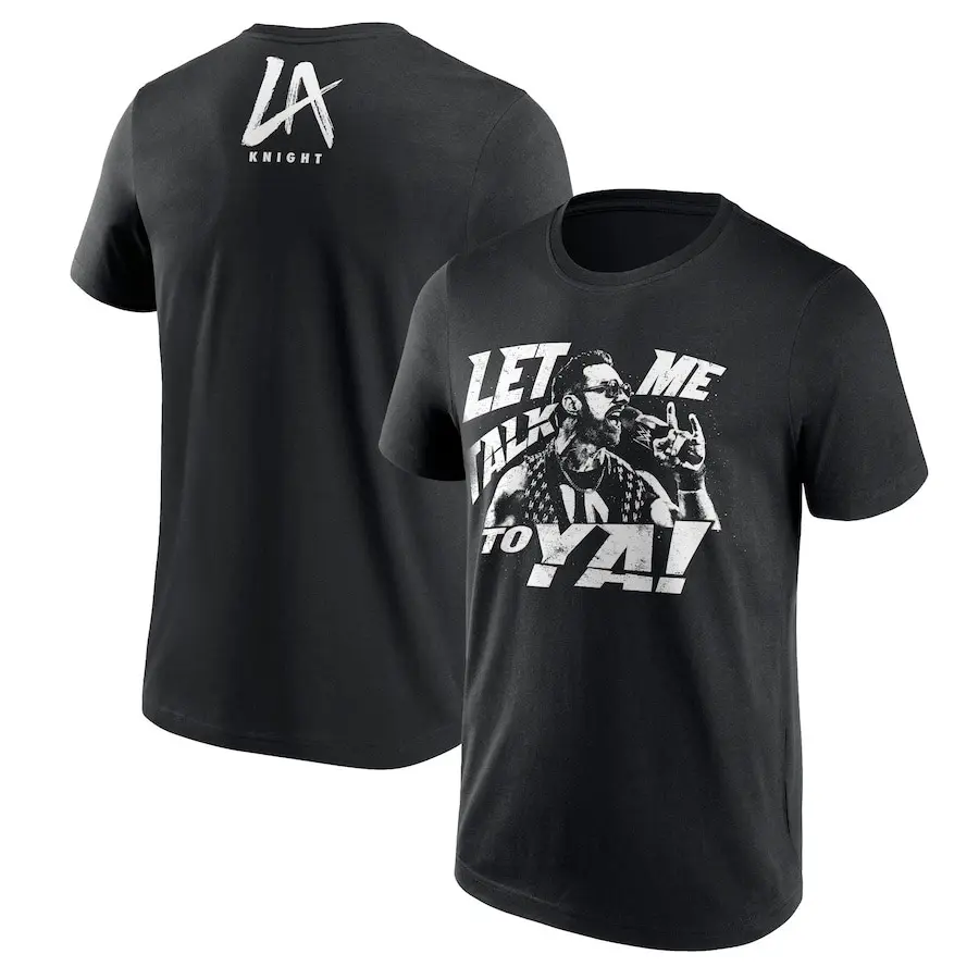 Men's LA Knight "Let Me Talk To Ya" WWE Graphic T-Shirt - Menswear Top, Short-Sleeve Round Neck, Wrestling Fan Apparel, Pro Wrestling Streetwear, Black Superstar Shirt, Made in USA