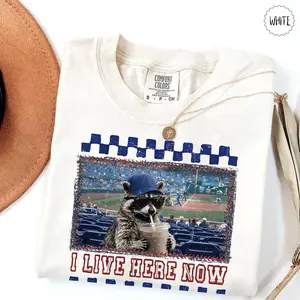 Comfort Colors Raccoon I live Here Now Shirt, Raccoon Drinking Iced Coffee Shirt, Baseball Racoon Tshirt, Baseball Mama Tee