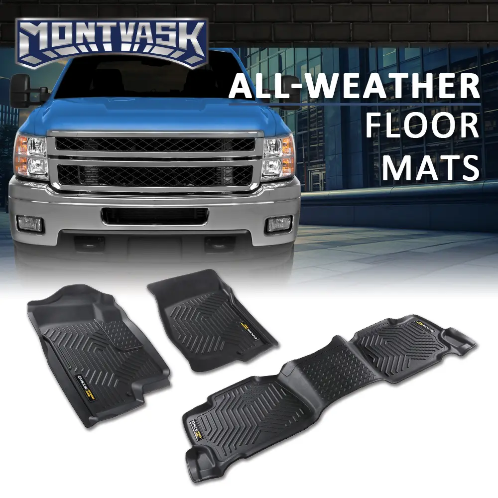 CROSSDESIGN TPE Floor Mats, Fit for 2007-2013 Chevrolet Silverado/GMC Sierra 1500, All-Weather Car Floor Mats for Trucks, Car Accessory,Waterproof , Deep-Tread Truck Accessories, Automotive Mats, Car Foot Mats