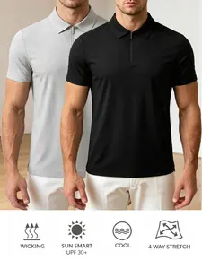 Men's Casual Short Sleeve Polo Shirt, Half Zip Design, Breathable Quick Dry, Classic Collar, Comfort Fit, Ideal for Work, Golf, Travel