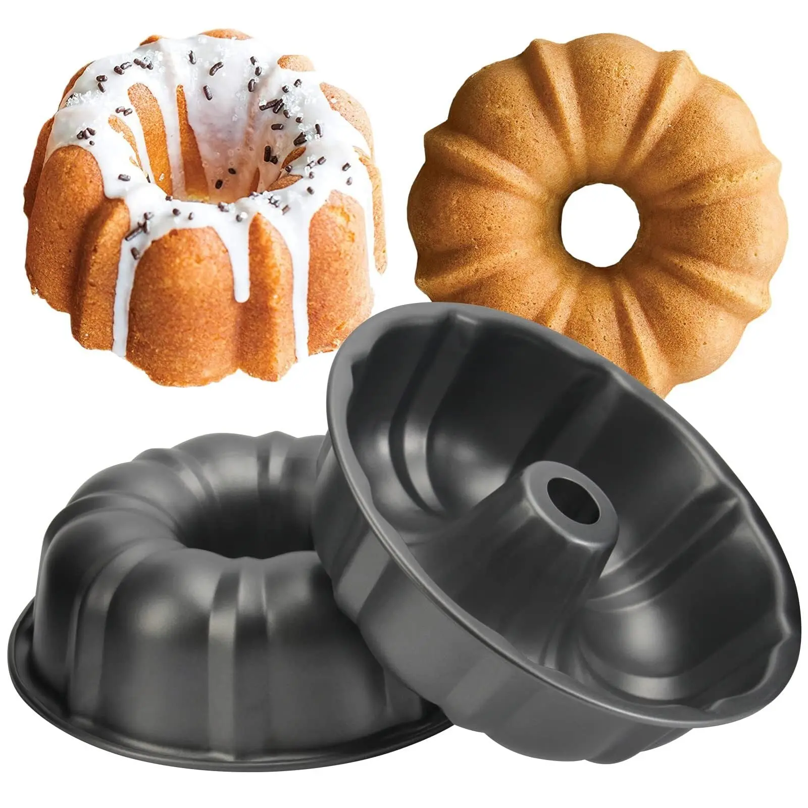 Carbon Steel Cake Pan, Fluted Tube Round Baking Pan, Flan Baking Mold, Nonstick Baking Mold, Cake Molds, Bundt Cake Pan, Cake Baking Pans, Ideal for Jello Gelatin Chocoflan Flan, Oven, Durable Tubular Bakeware