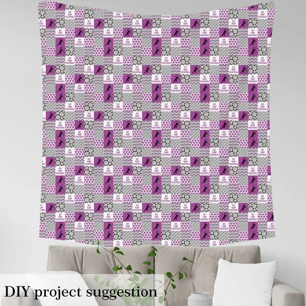 Feelyou Volleyball Upholstery Fabric, 1-yd Tight Weave Sport Print Piece (36x58in), Durable Polyester Machine Washable Waterproof Purple Fabric for Indoor/Outdoor Chairs, Machine Washable Fabric