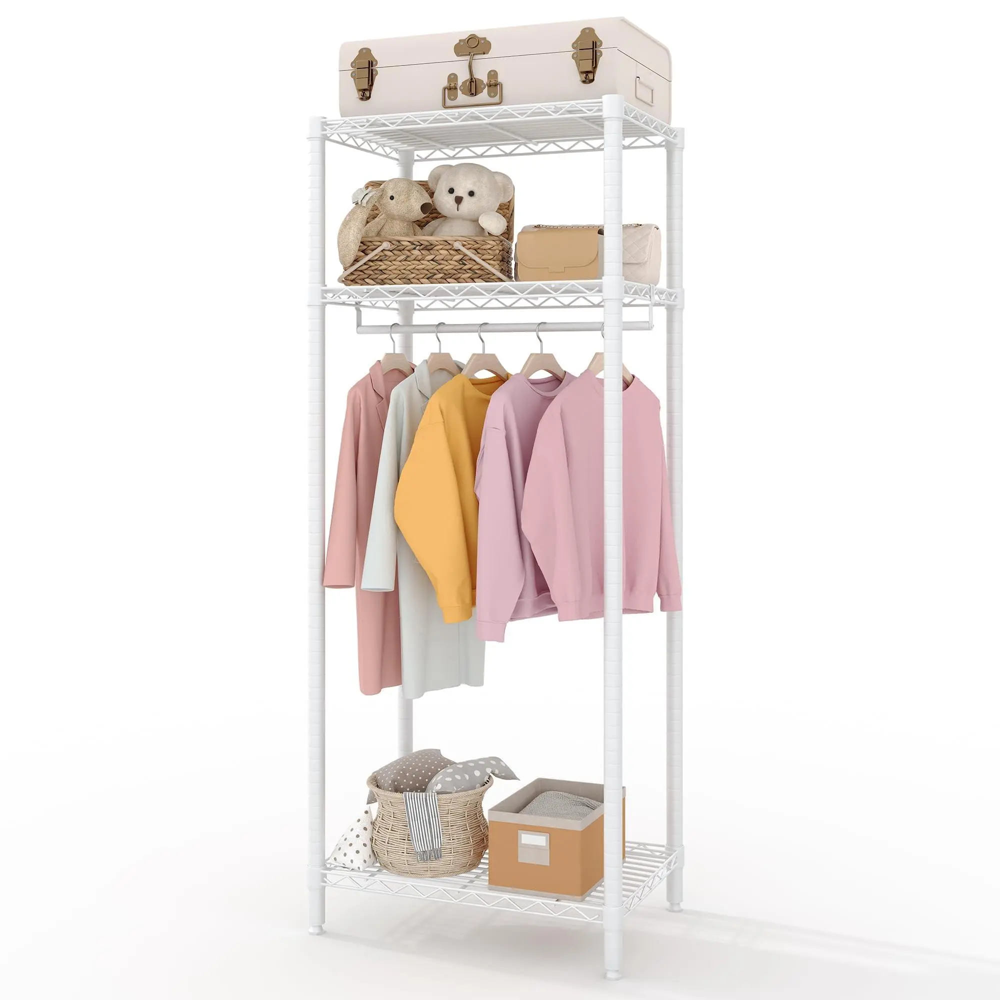 Heavy Duty Clothes Rack with Shelves, Adjustable Metal Wire Shelving Garment Rack Freestanding Closet Organizers and Storage for Bedroom, Laundry Load 684LBS