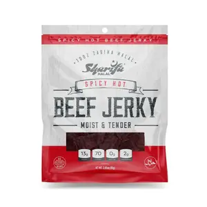 Sharifa Halal Beef Jerky, Spicy, (1) 2.85 oz. Bag – Great Everyday Halal Jerky Beef Meat Snack, 100% Real Zabiha Halal Beef, 13g of Protein, 70 Calories, 0g Trans Fat, & 2g of Carbohydrates