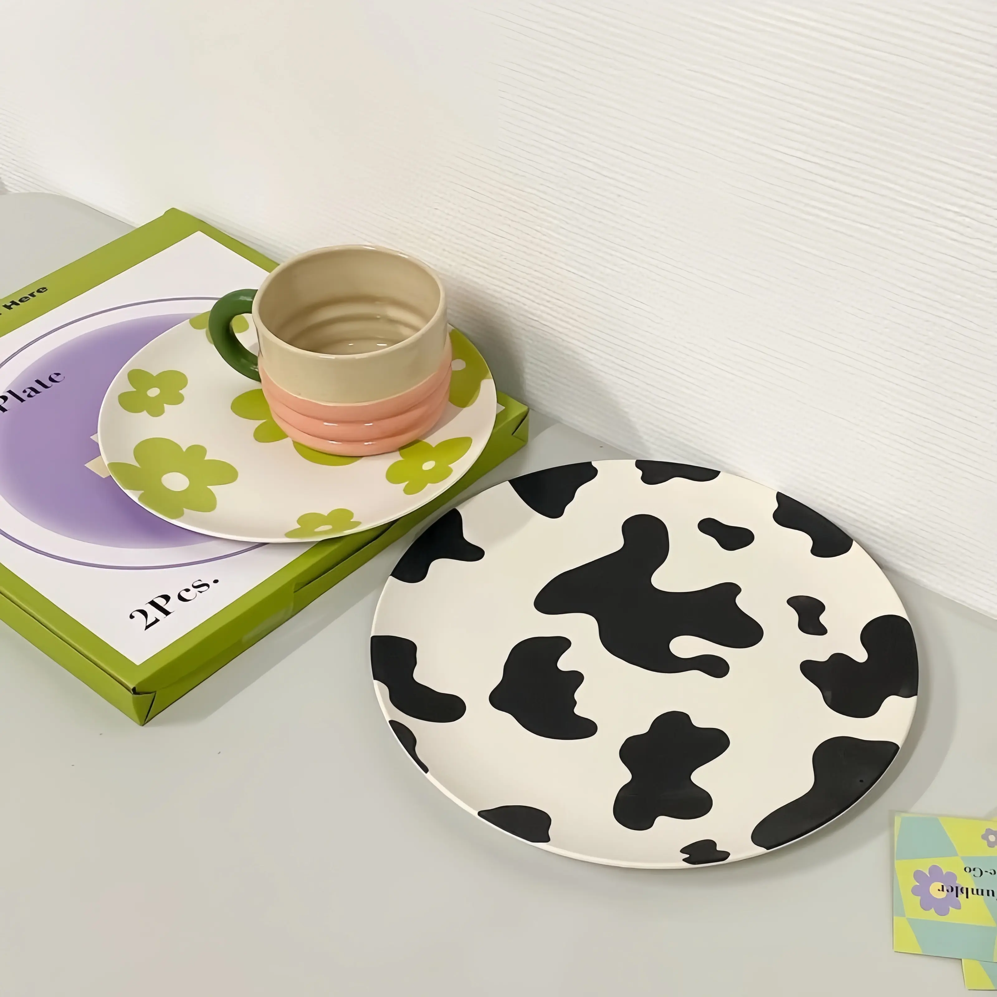 ORAND Milky Moo Plate, Eco-friendly material, for breakfast, lunch, dinner, parties, camping, picnic... Bamboo Lightweight