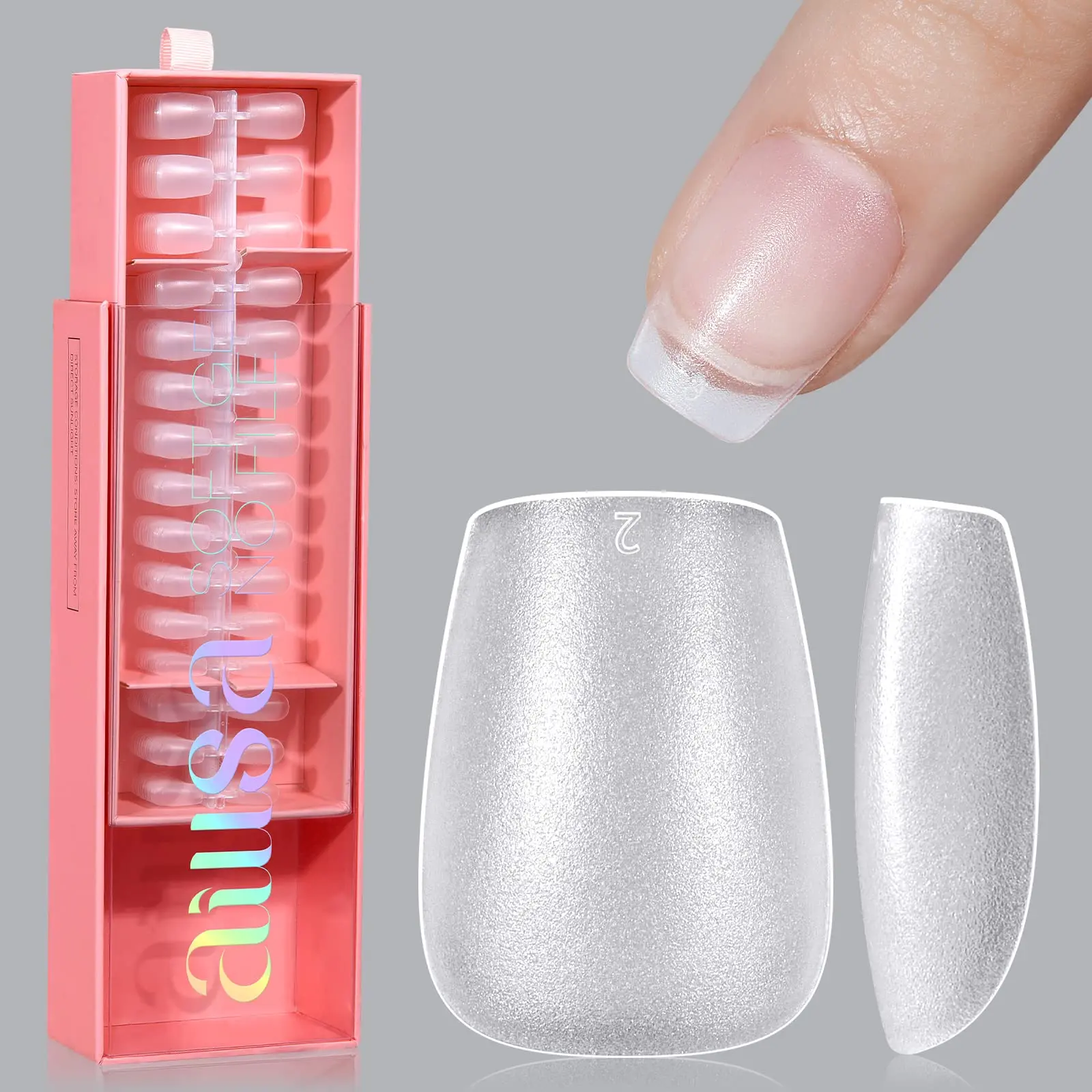 AILLSA 450pcs Extra Short Coffin 15 Sizes Full Matte Cover Nail Tips Pre-filed Pre-Shaped False Press on Nails Soft Gel For DIY Nail Art Valentine's Day Gift For Women