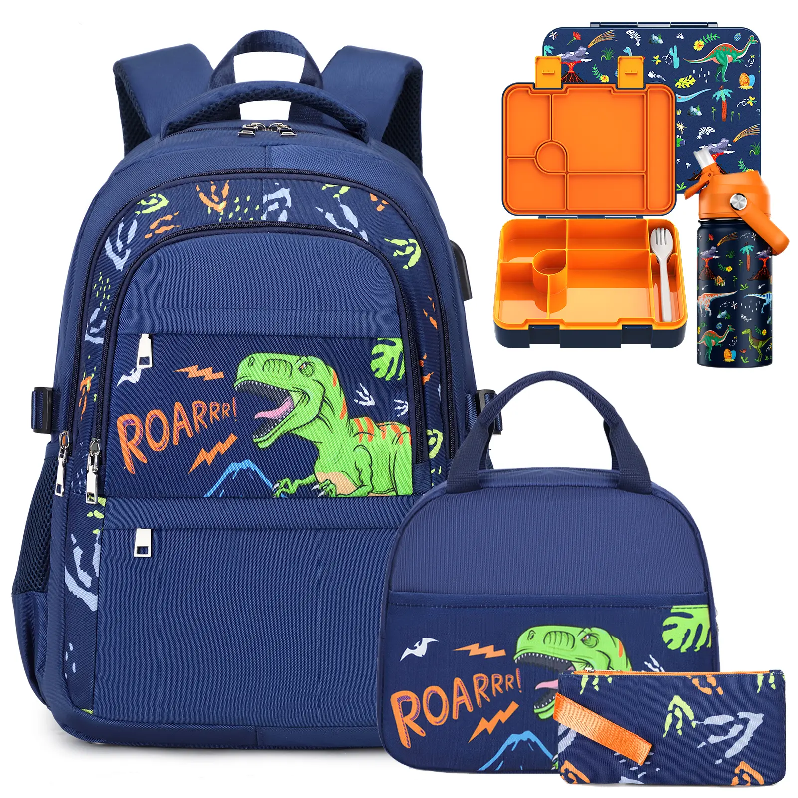 SIMILOVE Boys' Waterproof Lightweight 3-Piece School Backpack Set - Adjustable Shoulder Strap, Exquisite Astronaut Pendant, Warm Lunch Box, Pencil Case, Backpacks for School, Headset Port Play, Zip Pocket, Travelling Party Gift
