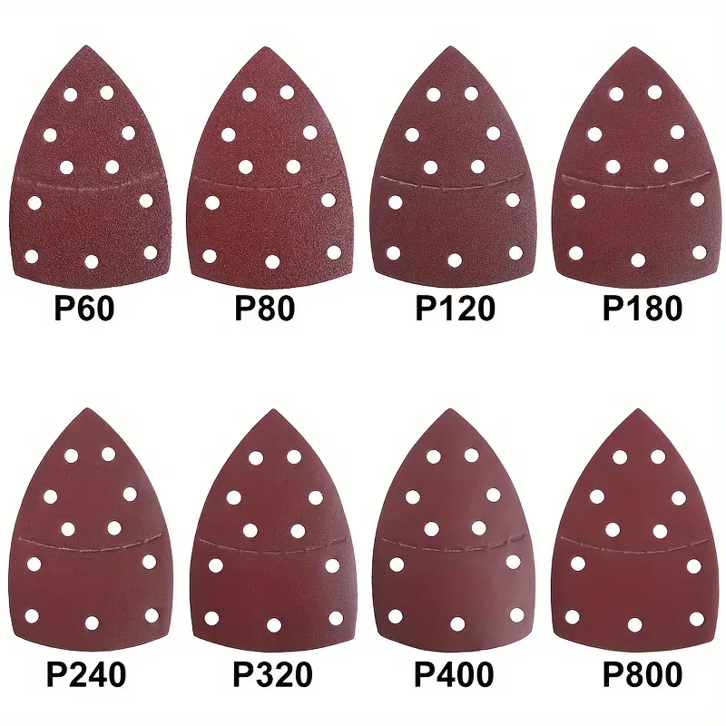 80 Pcs Medium Grit Triangular Mouse Sander Sandpaper Pads, 11-Hole Hook & Loop Detail Sheets, Premium Aluminum Oxide Abrasive for Metal, Wood, Glass, Leather, Paint, Angle Grinder Compatible Power Tool Accessories, Customer Service, Angle Grinders