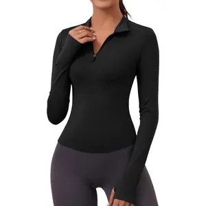 Women long sleeve workout tops quick dry quarter zip pullovers crop yoga athletic slim fit shirts