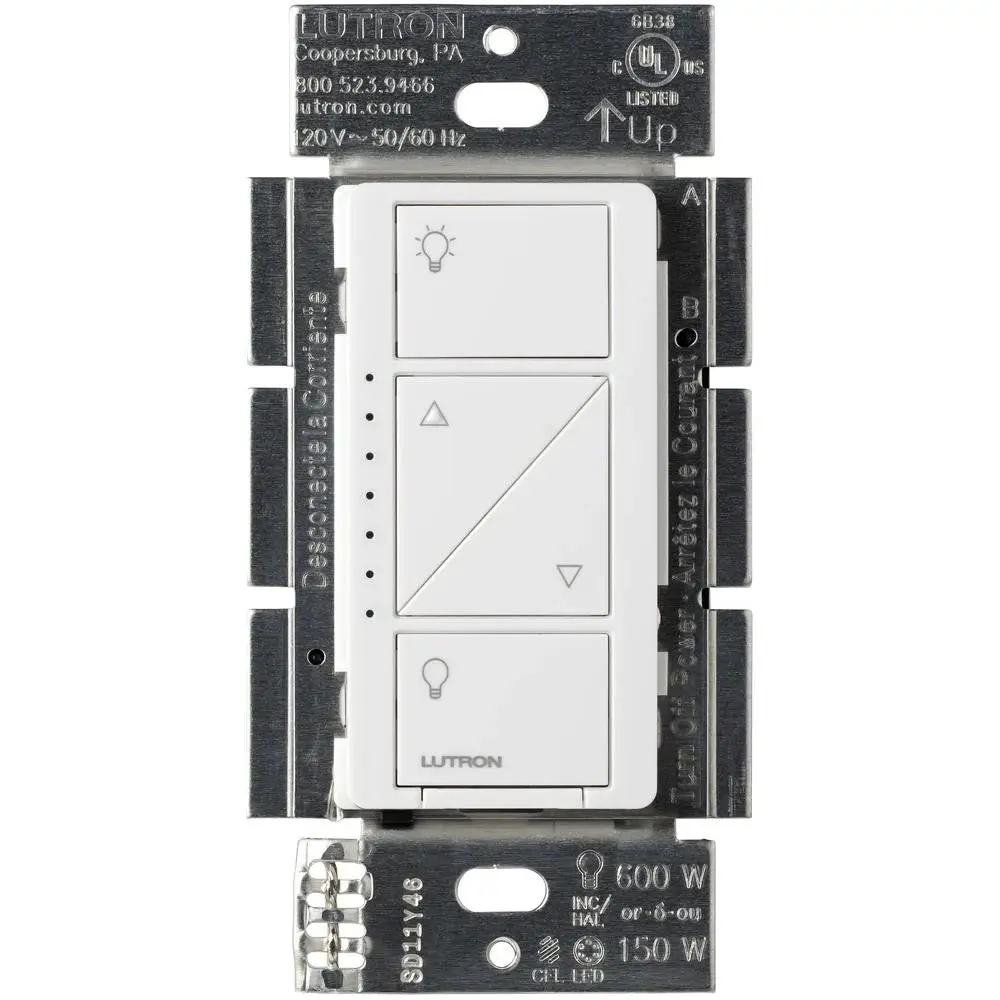 Lutron Caseta Original Smart Dimmer Switch, 150W LED, No Neutral Required, 120V, PD-6WCL-WH, White