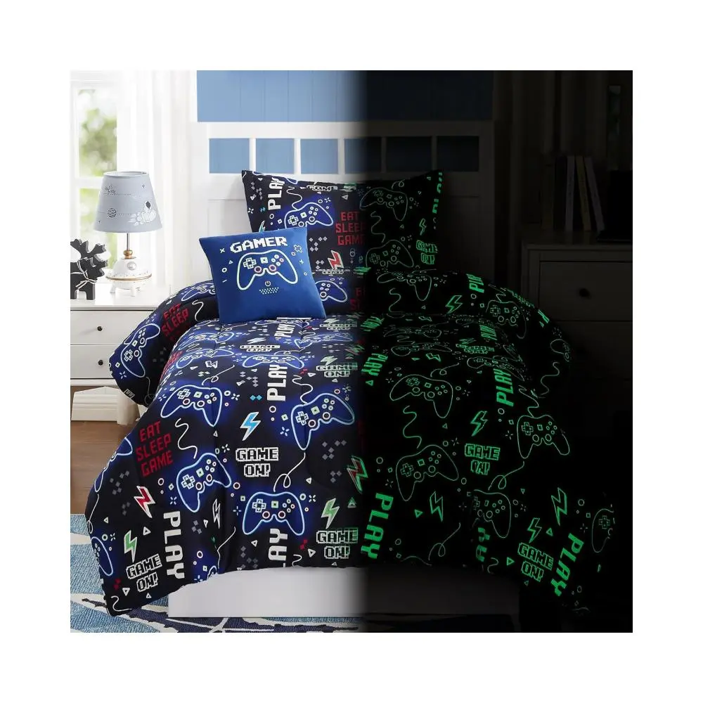 Kids Comforter Set Twin Size for Boys, Glow in The Dark Gamer Bedding Set 1 Comforter, 1 Decor Pillow, 1 Pillow Sham, Twin XL Comforter Set Dorm Bedding