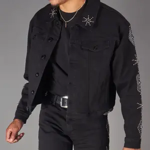 Dope Patch Jackets - Black Denim Jacket with Rhinestone Embellishments and Button Front Design