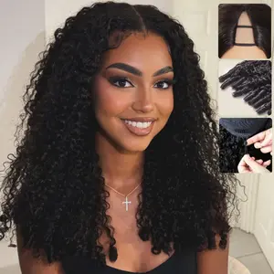 Burmese Curly Wig Human Hair V Part Glueless Wig No Leave Out Upgrade U Part Wig with Drawstring 180% Density Clip-In Half Wig for Black Women