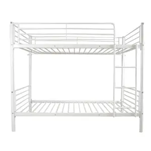 Twin Over Twin Metal Bunk Bed Frame - Sturdy Heavy-Duty Iron Structure, Safety Guard Rails, Metal Ladder, Modern Industrial Indoor Bedroom Furniture, Space-Saving Design