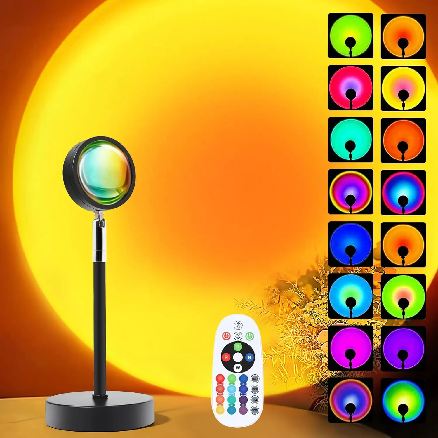 RGB Sunset Lamp Projector with Remote Control & USB Cable, 16-Color Ambient Colorful Lights for Dorm Room Bedroom Decor, Mood Lighting, Gift for Women