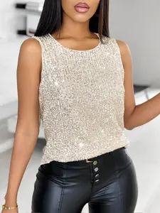 Versatile Sequined Tank Top, Round Neck Sleeveless Upper Garment, Perfect for Formal Evening Parties and Any Occasion, Stylish and Comfortable Wear