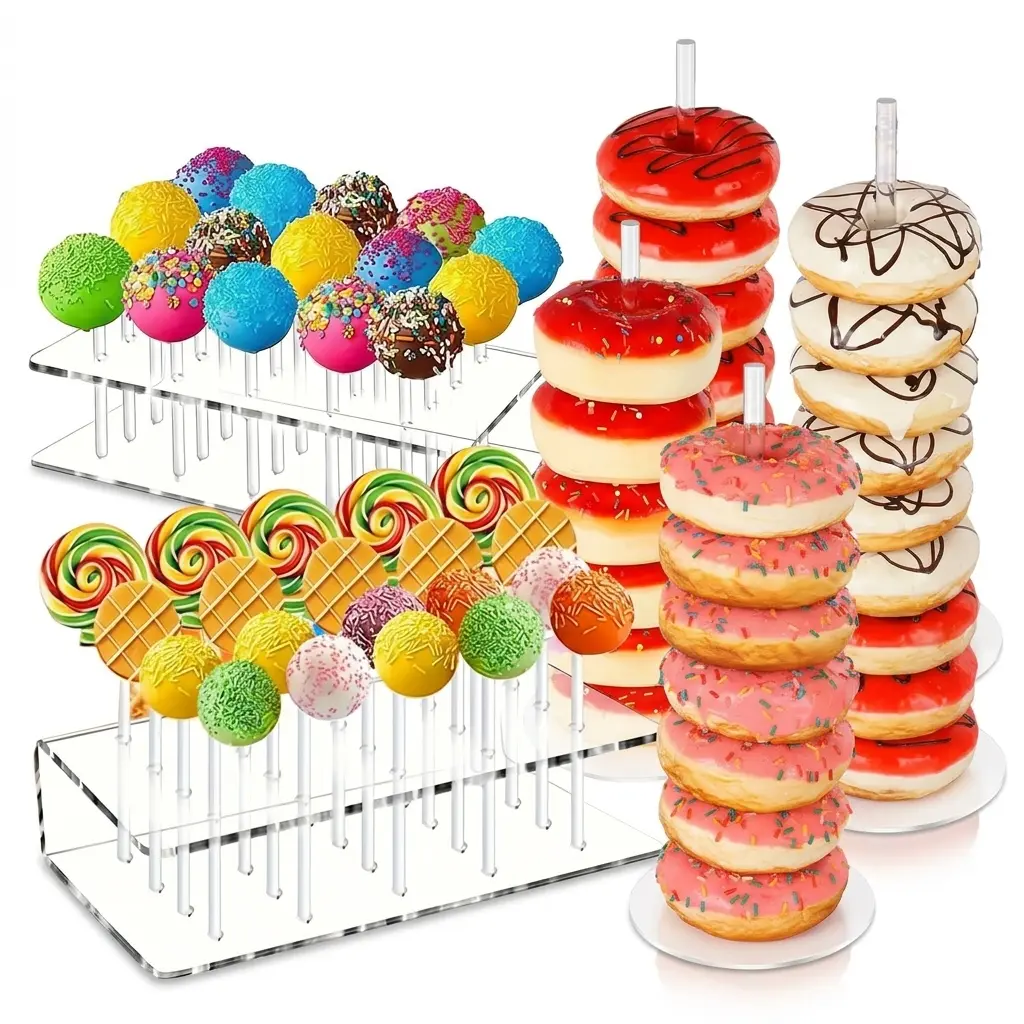 sebastian CADIA, 6 Pack Lollipop Stands and Base Doughnut Display Stand, Plastic Lollipop Display Stands, Decorative Candy Table Display Dessert Stands, Suitable for Weddings, Baby Showers, Birthdays, Parties Decoration Transparent