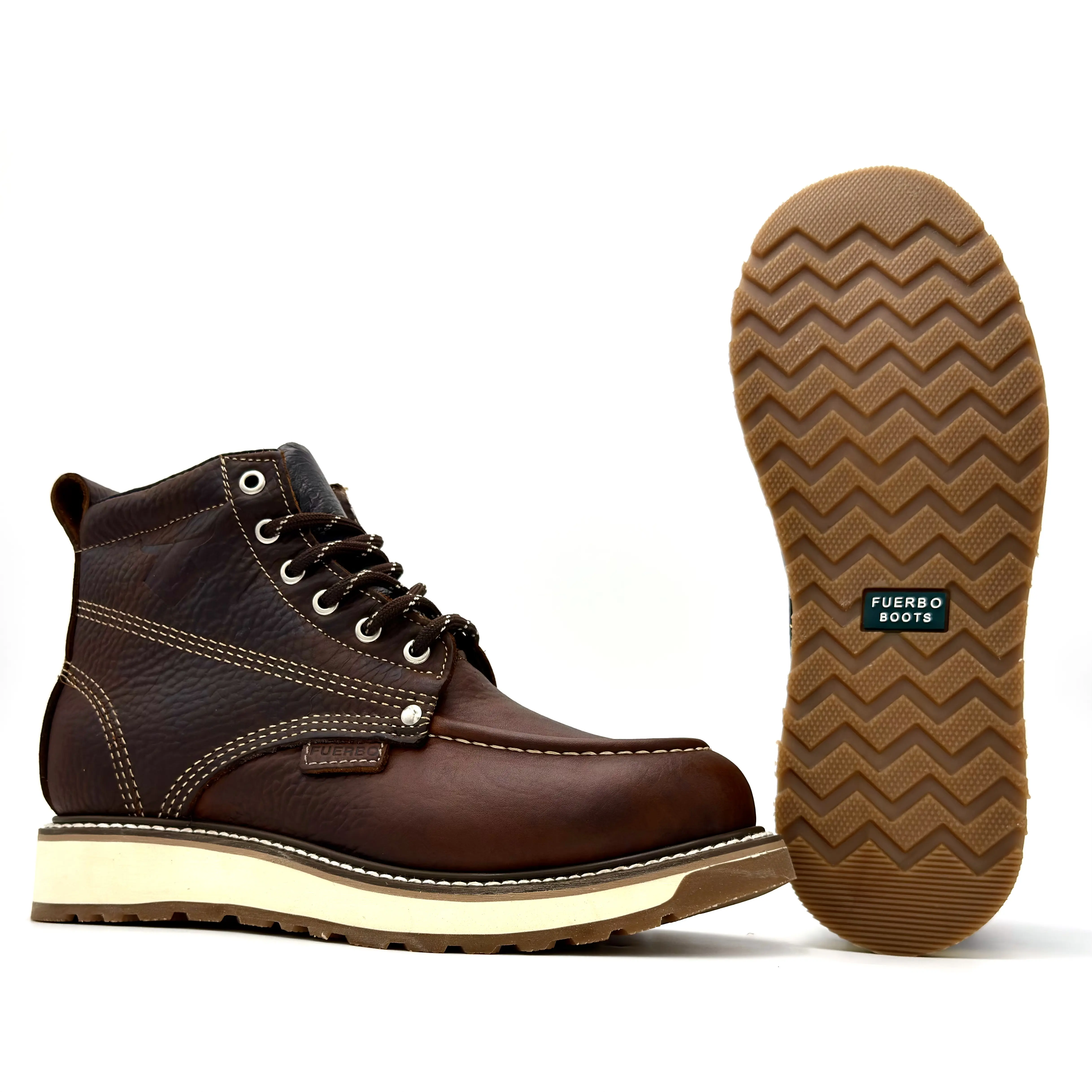 Fuerbo 965 Brown Moc Toe Work Boot 6-Inch – Goodyear Welt, Dual Density Sole, Slip/Oil Resistant, Full Grain Leather, Resoleable,  Footwear