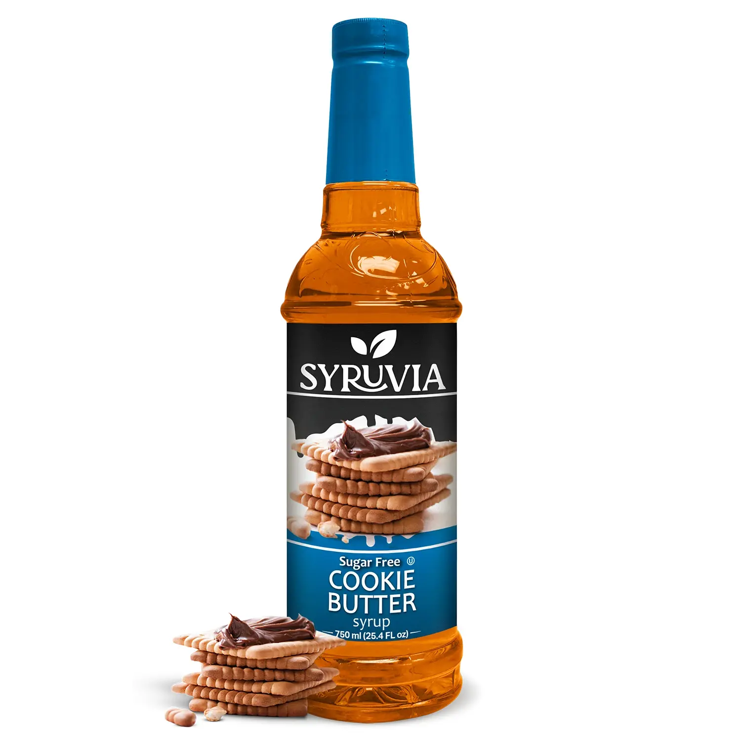 Syruvia Sugar-Free Cookie Butter Flavor Coffee Syrup - 25.4 fl oz, 0 Calorie, Kosher, Gluten-Free - Ideal for Drinks, Low Sugar Dessert, Roasted Pecans Prep