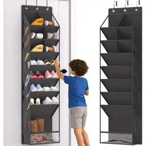 Over the Door Shoe Organizer,  Shoe Rack for Closet with 16-20 Pairs Capacity, Foldable Storage for Shoes, Boots, Sneakers, for Dorm Room, Apartment, Small Spaces(Black