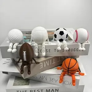 6 Piece 3D Printed Sports Figures Set, Football Basketball Baseball Golf Rugby Volleyball, Adjustable Legs, Home Office Desk Decor, Figurine Decorative Appeal, Shelf Decor
