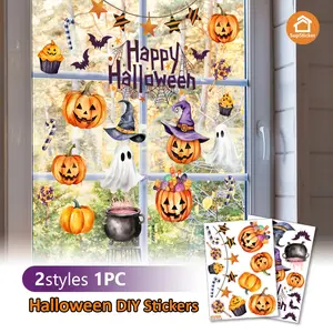 Halloween theme pumpkin ghost pattern self-adhesive window stickers, self-adhesive peel-and-stick DIY, suitable for window decorations, Halloween atmosphere, home holiday decoration, party space renewal, holiday decoration stickers