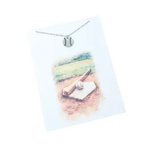 Baseball Necklace, Engraved Sports Pendant, Baseball Mom Jewelry Gift, Team Coach Player Necklace Gold or Silver Keepsake Gift With Greeting Card
