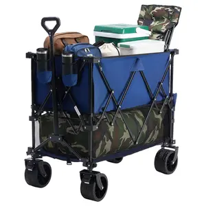【Deals For You】320L Outdoor Folding Double-Decker Trolley with Brakes, 440 lbs Capacity, Flexible Handle, All-Terrain Big Wheels, Compact Pack-Fold Design for Grocery, Camping